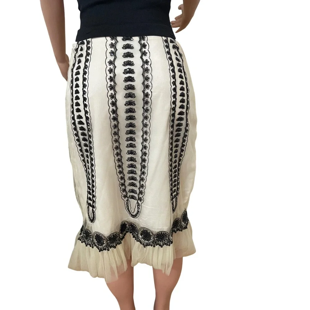 SHANI designer nylon Fairy‎ beaded cream black embroidery sequin ruffle skirt 10